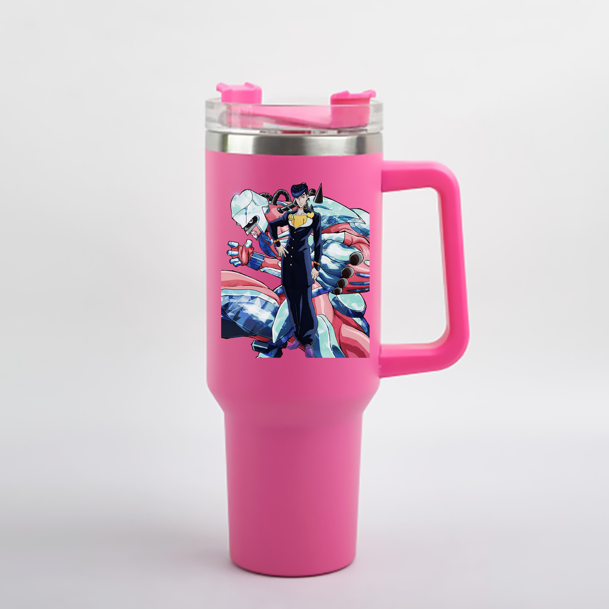 （画像用） ジョジョの奇妙な冒険 ひがしかた じょうすけ JoJo's Bizarre Adventure Higashikata Josuke 1200mL車用タンブラー - クリスタルステッカー（プラスチックストロー付き）